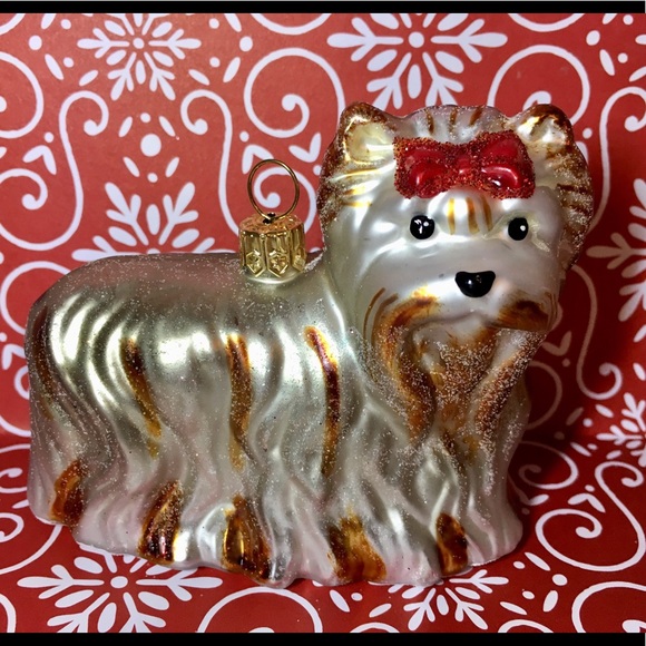 Polish Glass Large Yorkie Puppy Dog Xmas Ornament - Picture 8 of 9